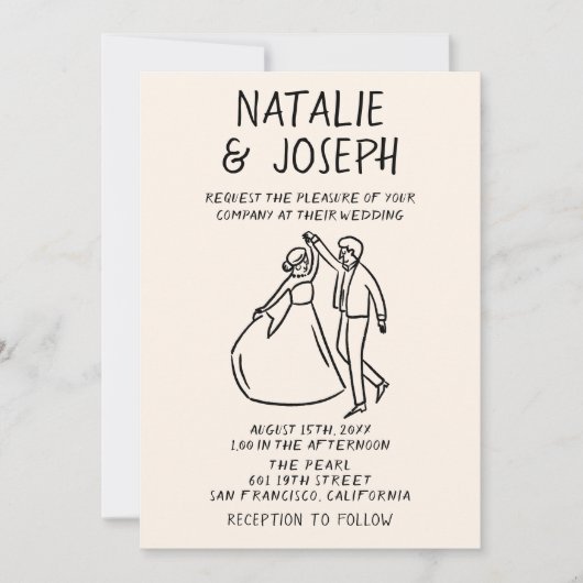 Retro Hand Drawn Sketchy Quirky Foto Hochzeit Einladung (Vorderseite)