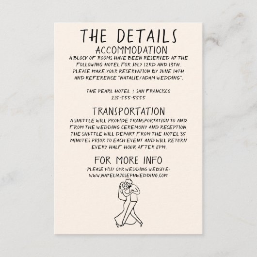 Retro Hand Drawn Sketchy Quirky Wedding Details Begleitkarte (Vorderseite)