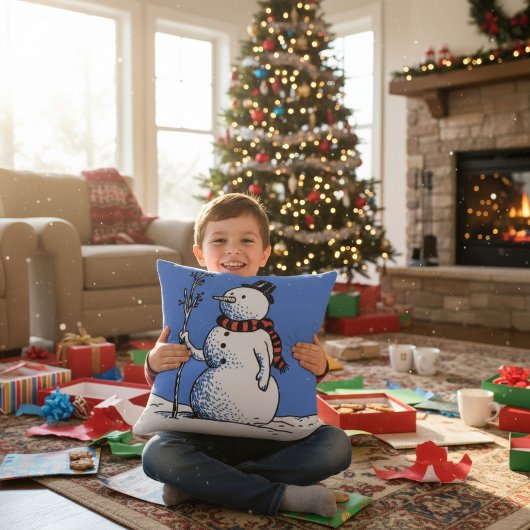 Retro Hand-Drawn Snowman Kissen