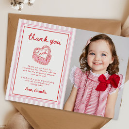 Retro Hand Drawn Valentine First Birthday Photo Dankeskarte