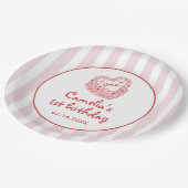 Retro Hand Drawn Valentine Girl First Birthday Pappteller (Schrägansicht)