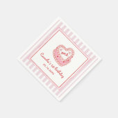 Retro Hand Drawn Valentine Girl First Birthday Serviette (Ecke)