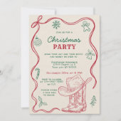 Retro Hand Drawn Western Cowboy Christmas Party Einladung (Vorderseite)
