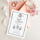 Retro hand drawn whimsical trendy funky wedding  einladung