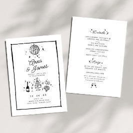 Retro hand drawn whimsical trendy funky wedding  einladung