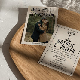 Retro Hand Drawn Writing Cocktail Foto Hochzeit Einladung