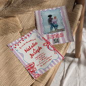 Retro Hand Drawn Writing Foto QR Code Wedding Einladung