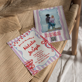 Retro Hand Drawn Writing Foto QR Code Wedding Einladung