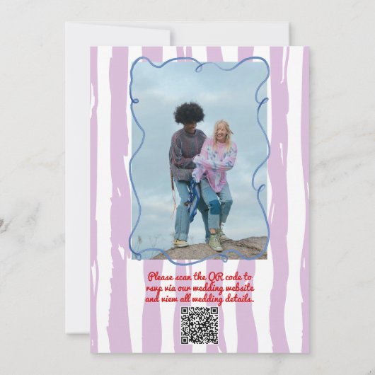 Retro Hand Drawn Writing Foto QR Code Wedding Einladung (Rückseite)