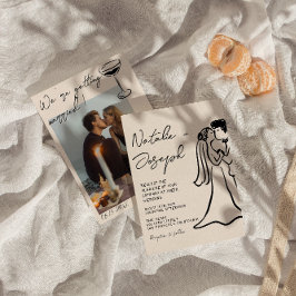 Retro Hand Drawn Written Couple Photo Wedding Einladung