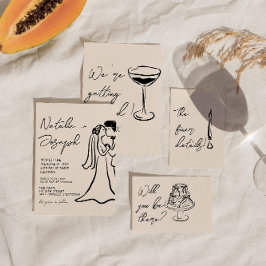 Retro Hand Drawn Written Couple Quirky Wedding Einladung