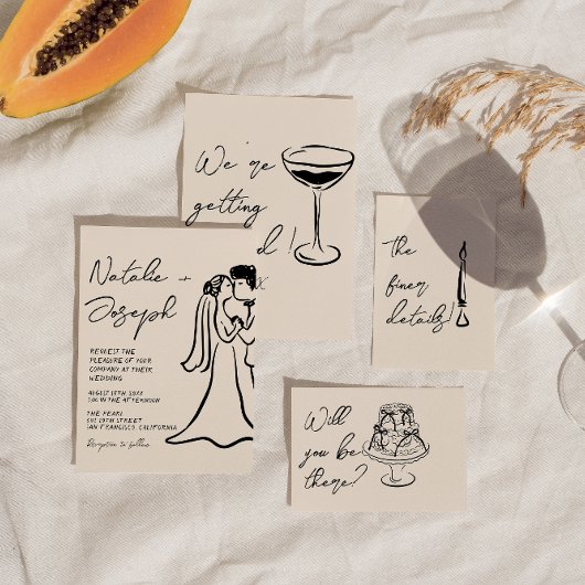 Retro Hand Drawn Written Couple Quirky Wedding Einladung
