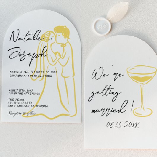 Retro Hand Drawn Written Summer Arched Wedding Einladung