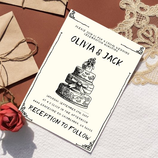 Retro Hand geschrieben Gezeichnet Kuchen Quirky Ra Einladung