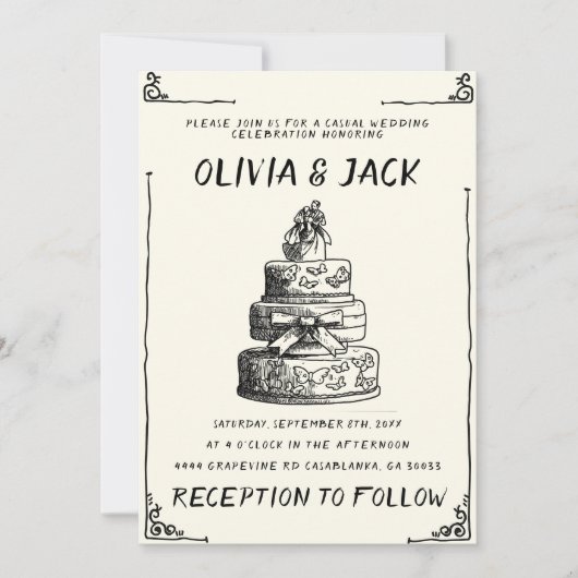 Retro Hand geschrieben Gezeichnet Kuchen Quirky Ra Einladung (Vorderseite)