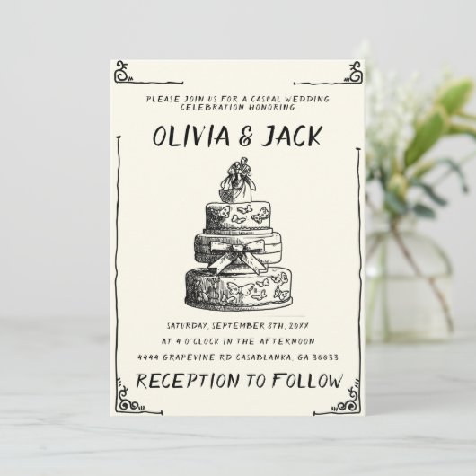 Retro Hand geschrieben Gezeichnet Kuchen Quirky Ra Einladung (Stehend Vorderseite)