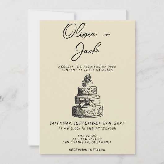 Retro Hand geschrieben Gezeichnet Kuchen Quirky Tr Einladung (Vorderseite)