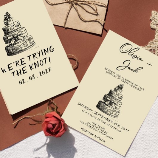 Retro Hand geschrieben Gezeichnet Kuchen Quirky Tr Einladung