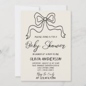 Retro Hand geschrieben Gezeichnet Ribbon Bow Babyd Einladung (Vorderseite)