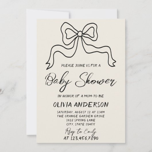 Retro Hand geschrieben Gezeichnet Ribbon Bow Babyd Einladung (Vorderseite)