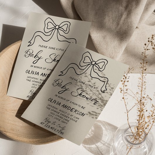 Retro Hand geschrieben Gezeichnet Ribbon Bow Babyd Einladung