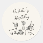 Retro Hand Geschriebenes Gezeichnet Geschirr Gebur Runder Aufkleber (Vorderseite)