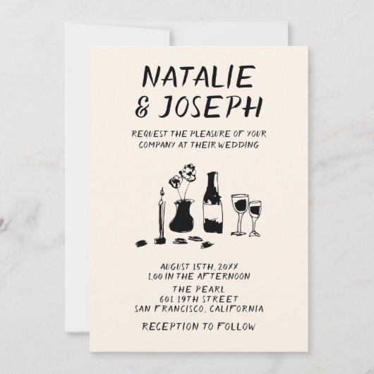 Retro Hand gezeichnet alles in einem Champagner Ho Einladung (Vorderseite)