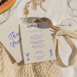 Retro Hand Gezeichnet Blue Whimsical Wedding Menükarte