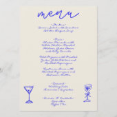 Retro Hand Gezeichnet Blue Whimsical Wedding Menükarte (Vorderseite)