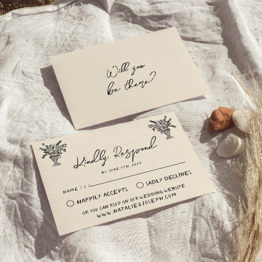 Retro Hand Gezeichnet Bold Quirky Wedding RSVP Karte