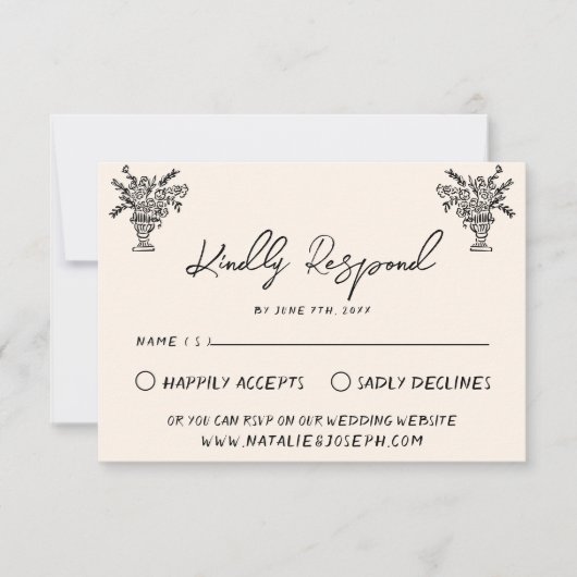 Retro Hand Gezeichnet Bold Quirky Wedding RSVP Karte (Vorderseite)