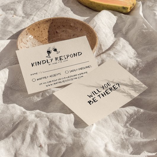 Retro Hand Gezeichnet Brillen Quirky Wedding RSVP Karte