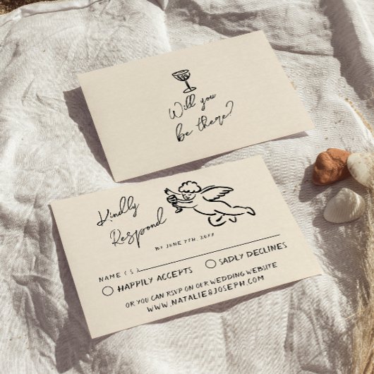 Retro Hand Gezeichnet Cupid Quirky Wedding RSVP