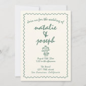 Retro Hand Gezeichnet einzigartig in einer Hochzei Einladung (Vorderseite)