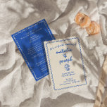 Retro Hand Gezeichnet einzigartig in einer Hochzei Einladung<br><div class="desc">Diese Einladung ist perfekt für Ihre Hochzeit, wenn Sie eine elegante, einzigartige und leicht bearbeitbare Einladung suchen. Eine elegante, einfache minimalistisch weiß und oxford blau alles in einer Hochzeitsvorlage Einladung. Die Vorderseite ist mit einem schlichten, beigen, milchigen Hintergrund versehen. Und die Blauen handgeschriebenen Namen der Braut und des Bräutigams und...</div>