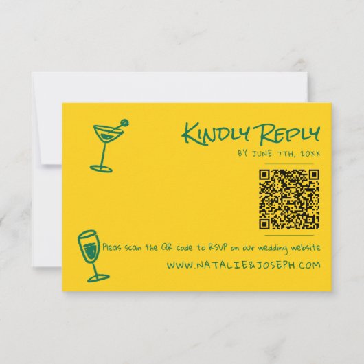 Retro Hand Gezeichnet farbige QR-Hochzeit RSVP Karte (Vorderseite)