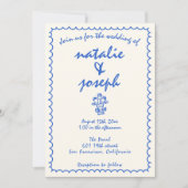 Retro Hand Gezeichnet Französisch-Foto Hochzeit Einladung (Vorderseite)