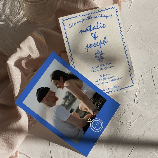 Retro Hand Gezeichnet Französisch-Foto Hochzeit Einladung