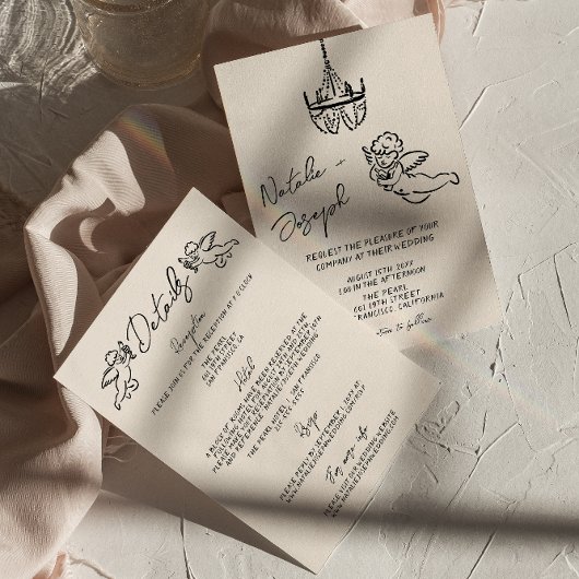 Retro Hand gezeichnet Geschrieben Kupid alle in ei Einladung