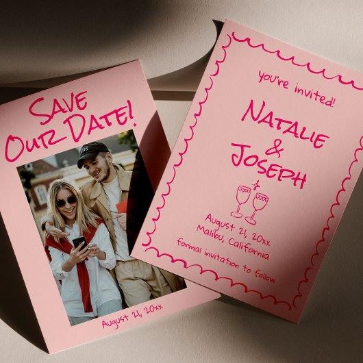 Retro Hand gezeichnet Geschriebenes farbiges Foto  Save The Date