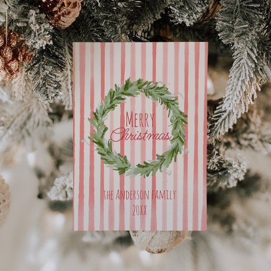 Retro Hand gezeichnet Grünen Weihnachtskranz Feiertagskarte