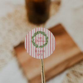 Retro Hand gezeichnet Grünen Weihnachtskranz Runder Aufkleber