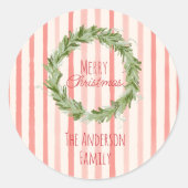 Retro Hand gezeichnet Grünen Weihnachtskranz Runder Aufkleber (Vorderseite)