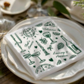 Retro Hand Gezeichnet Illustrierte Hochzeit Serviette