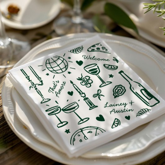 Retro Hand Gezeichnet Illustrierte Hochzeit Serviette