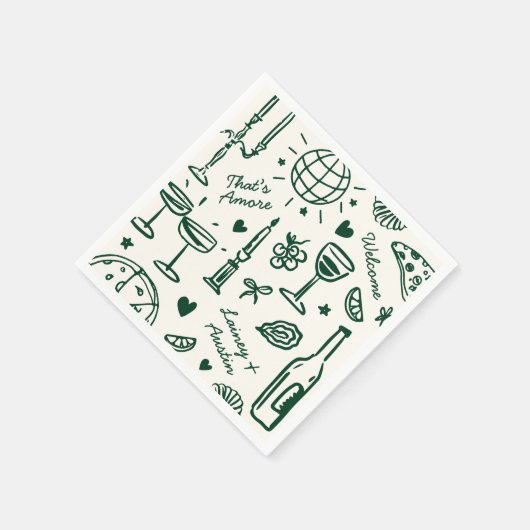 Retro Hand Gezeichnet Illustrierte Hochzeit Serviette (Ecke)