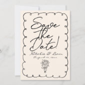 Retro Hand Gezeichnet Quirky Champagne Wedding Save The Date (Vorderseite)