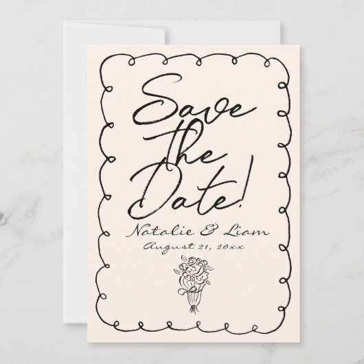 Retro Hand Gezeichnet Quirky Champagne Wedding Save The Date (Vorderseite)