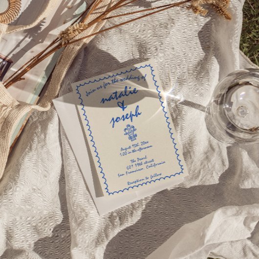 Retro Hand Gezeichnet Quirky Einzigartige Hochzeit Einladung