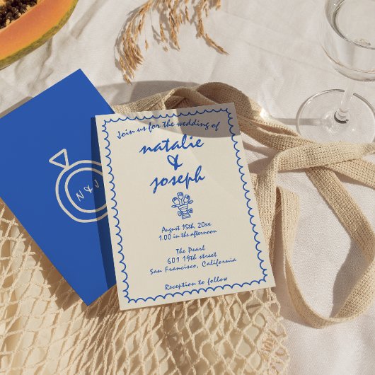 Retro Hand Gezeichnet Quirky Einzigartige Hochzeit Einladung